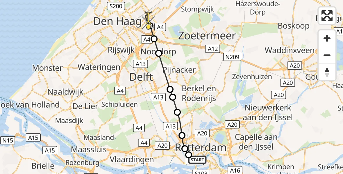 Routekaart van de vlucht: Lifeliner 2 naar Voorburg, Nozemanstraat