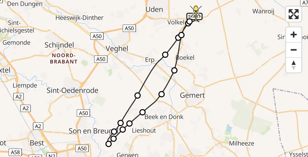 Routekaart van de vlucht: Lifeliner 3 naar Vliegbasis Volkel, Rechtestraat