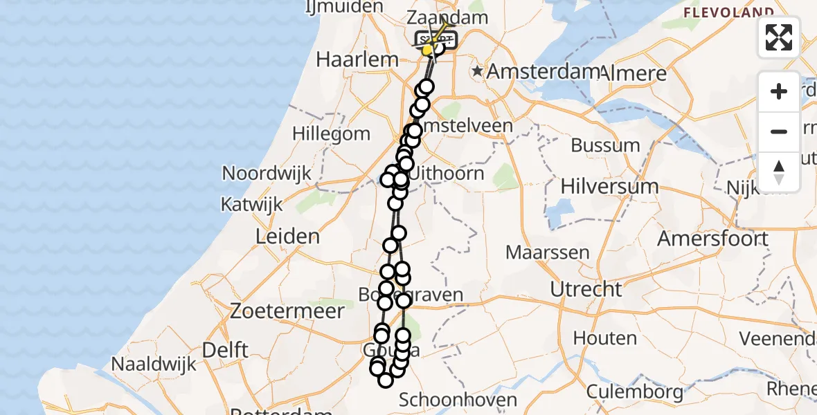 Routekaart van de vlucht: Lifeliner 1 naar Amsterdam Heliport, Nieuw-Zeelandweg
