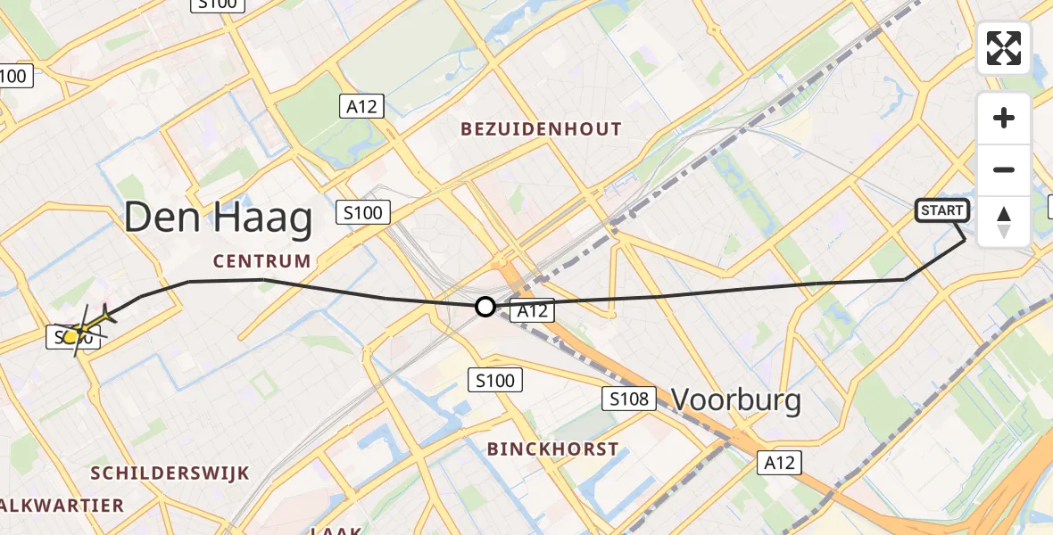 Routekaart van de vlucht: Lifeliner 2 naar Den Haag, Prins Bernhardlaan