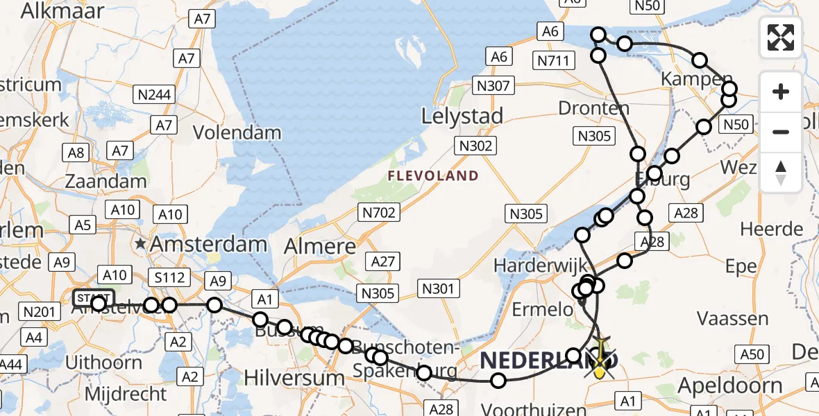 Routekaart van de vlucht: Politieheli naar Ermelo, Kraayveldstraat