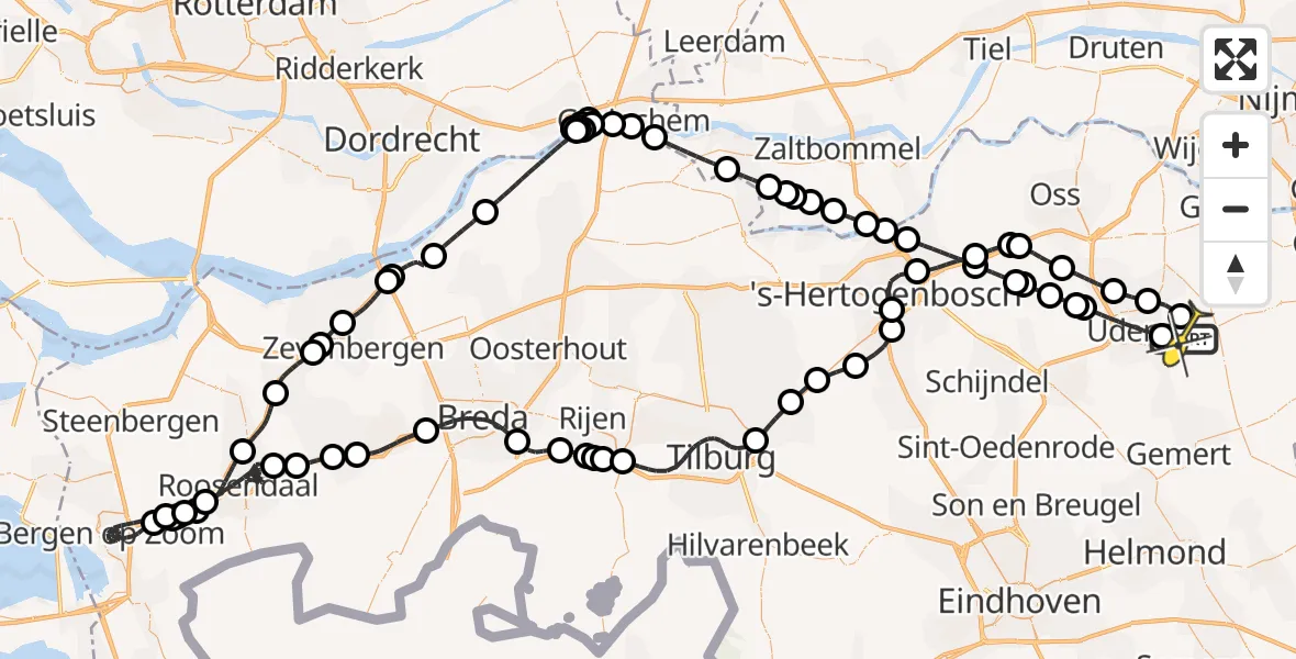 Routekaart van de vlucht: Politiehelikopter naar Vliegbasis Volkel, Venstraat