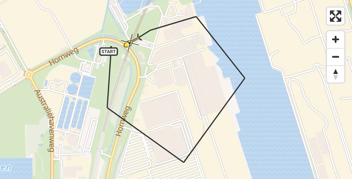 Routekaart van de vlucht: Lifeliner 1 naar Amsterdam Heliport, Elbaweg