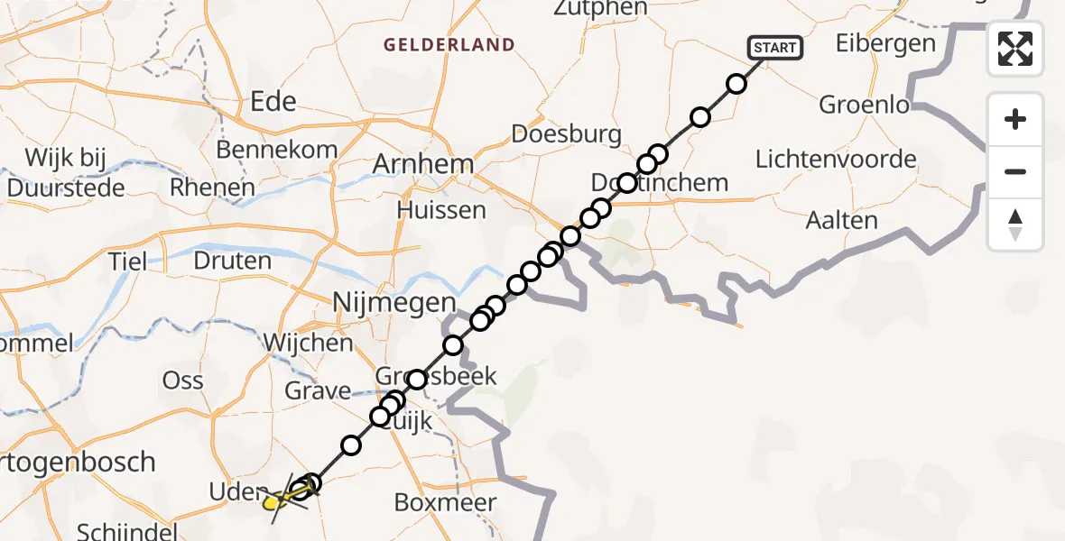 Routekaart van de vlucht: Lifeliner 3 naar Vliegbasis Volkel, Borculoseweg