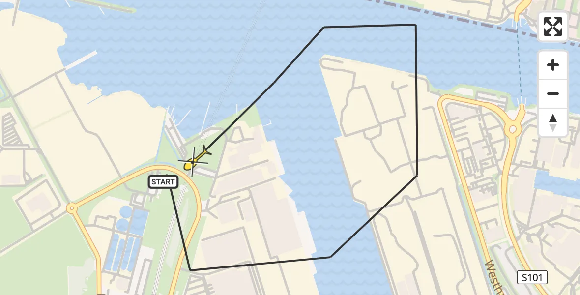 Routekaart van de vlucht: Lifeliner 1 naar Amsterdam Heliport, Elbaweg
