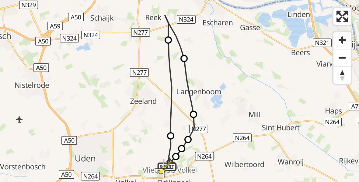 Routekaart van de vlucht: Lifeliner 3 naar Vliegbasis Volkel, Houtvennen