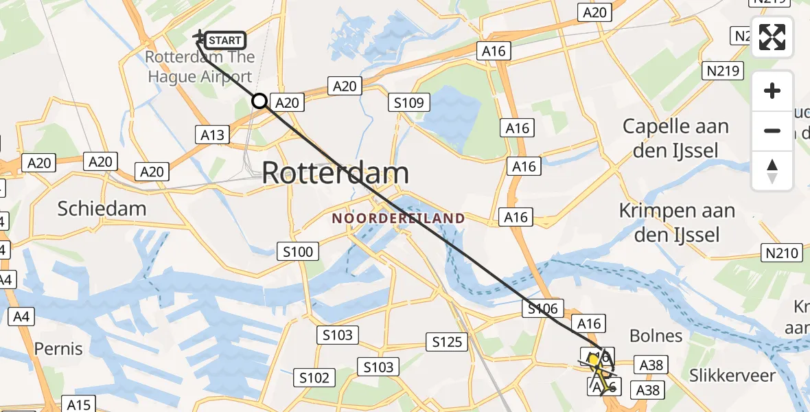 Routekaart van de vlucht: Lifeliner 2 naar Rotterdam, Tegelplaats