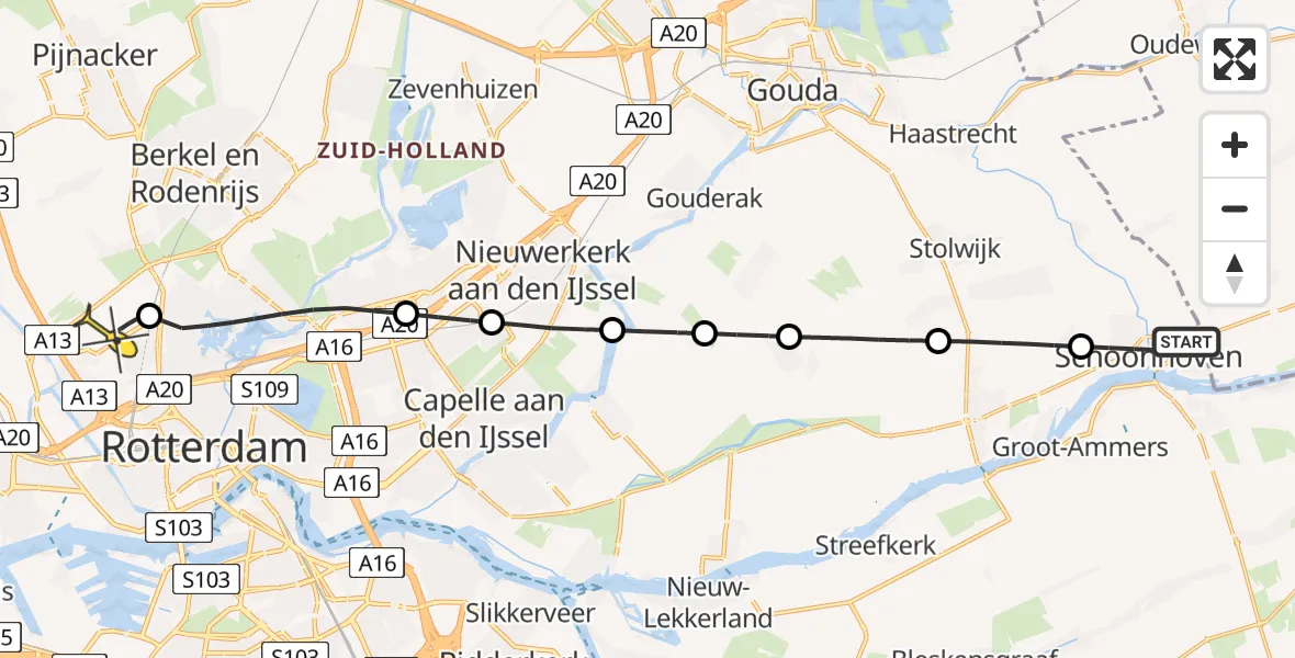 Routekaart van de vlucht: Lifeliner 2 naar Rotterdam The Hague Airport, Zevenderpad