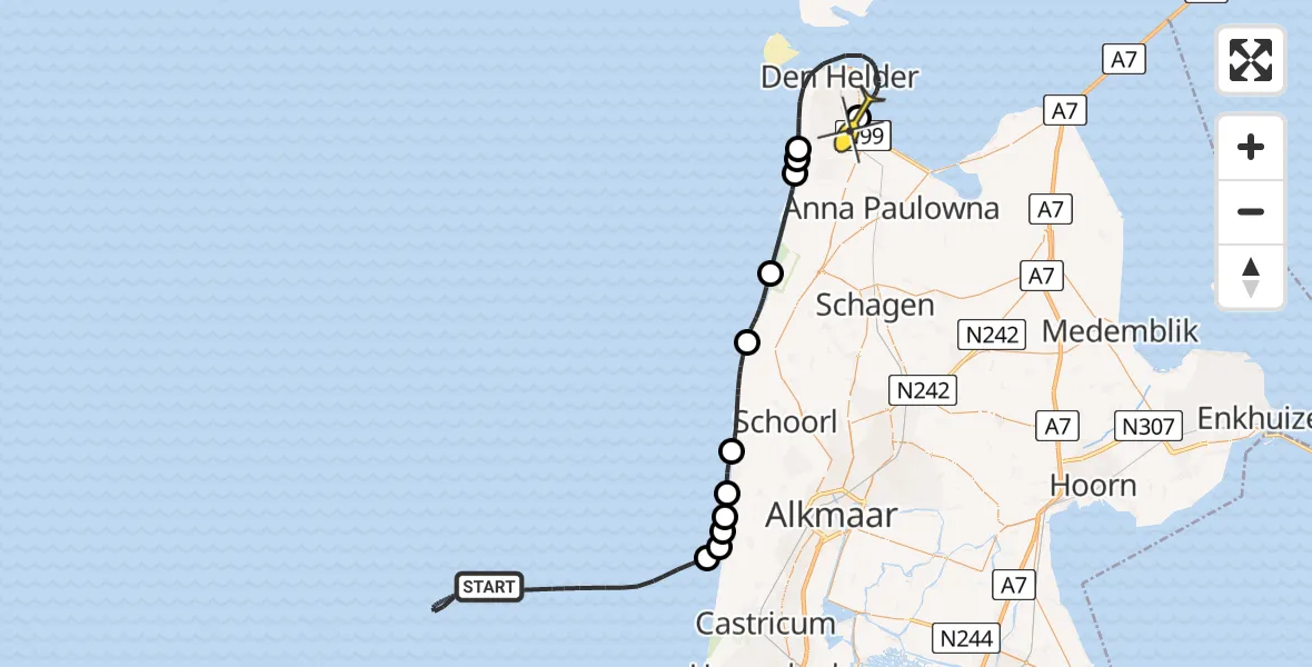 Routekaart van de vlucht: Kustwachthelikopter naar Vliegveld De Kooy, Luchthavenweg