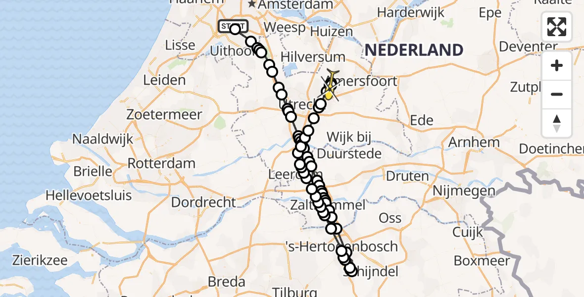 Routekaart van de vlucht: Politiehelikopter naar Den Dolder, Fokkerweg