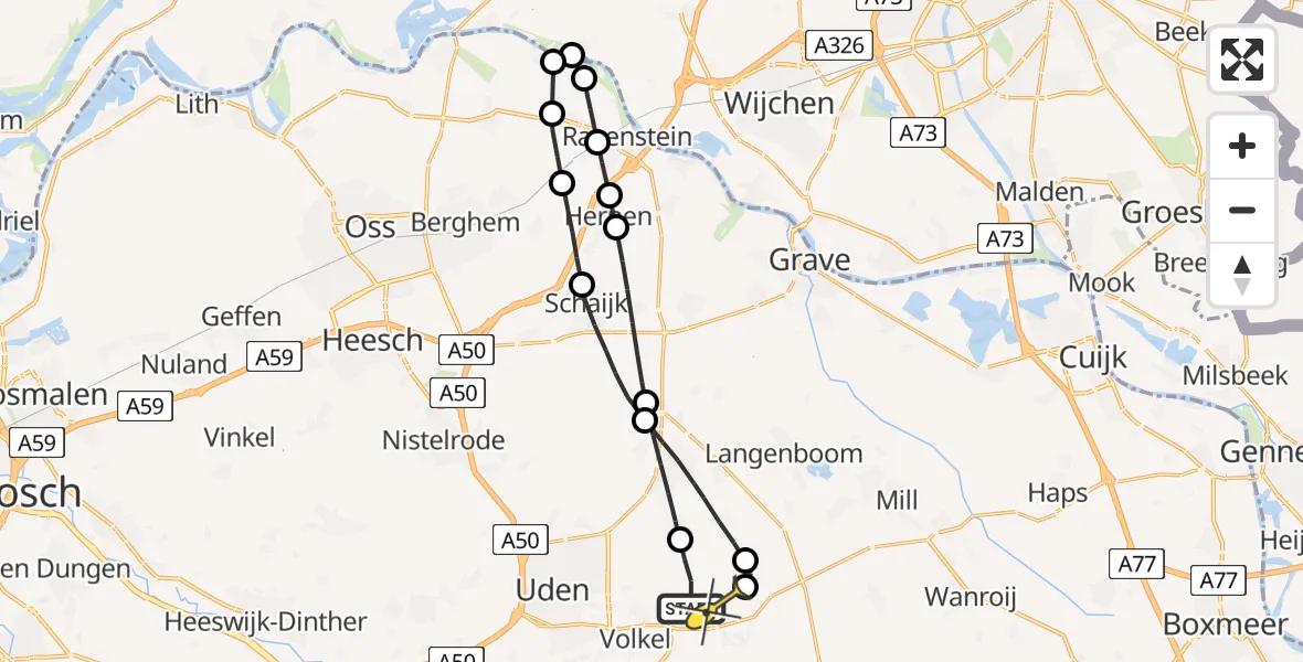 Routekaart van de vlucht: Lifeliner 3 naar Vliegbasis Volkel, De Bunders
