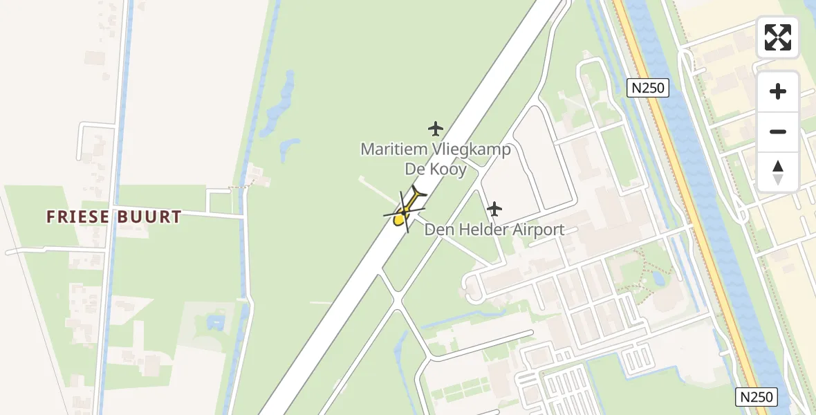 Routekaart van de vlucht: Kustwachthelikopter naar Vliegveld De Kooy