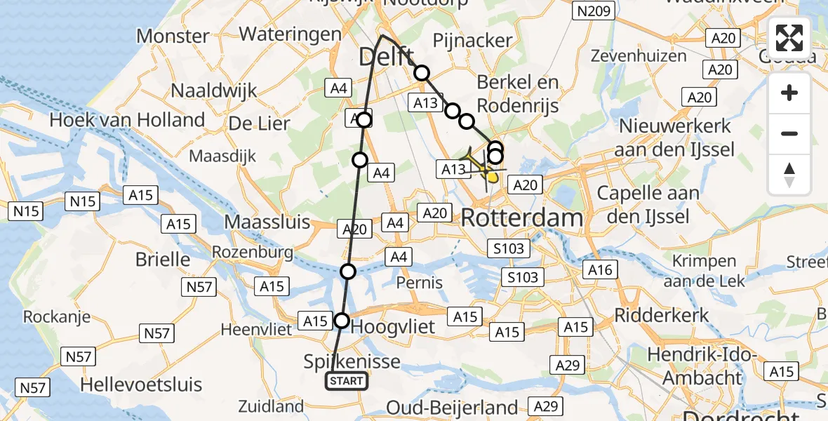 Routekaart van de vlucht: Lifeliner 2 naar Rotterdam The Hague Airport, Harpstraat