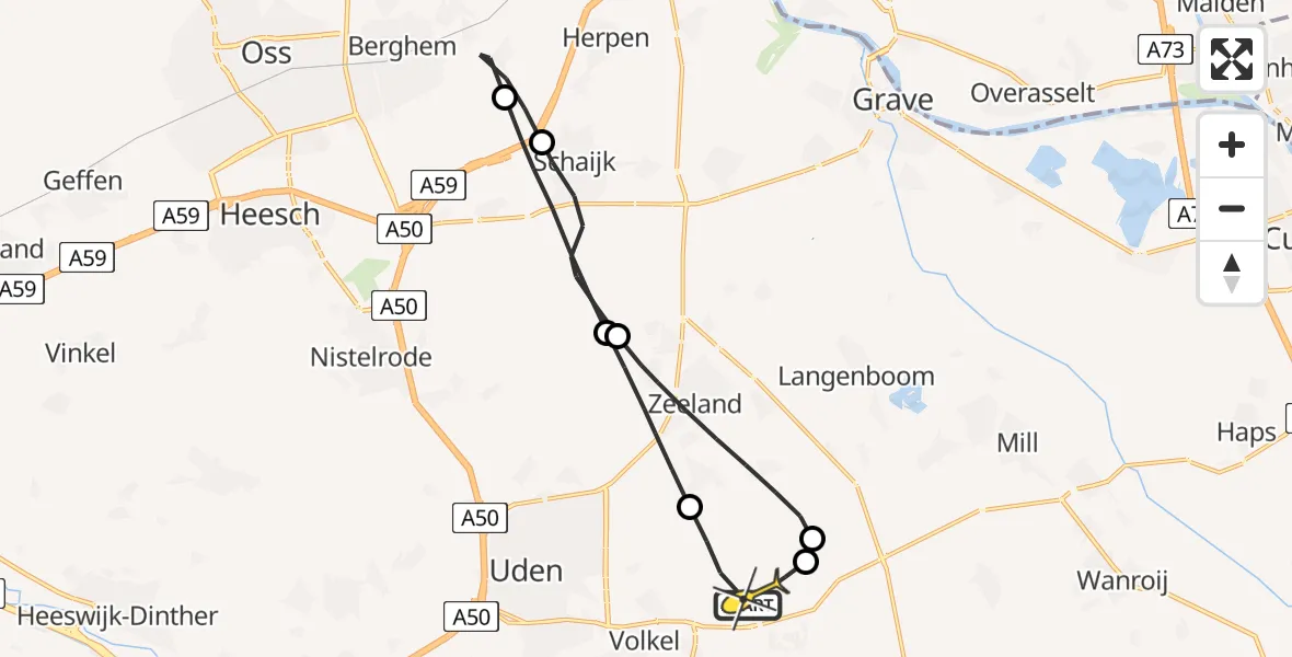 Routekaart van de vlucht: Lifeliner 3 naar Vliegbasis Volkel, De Bunders