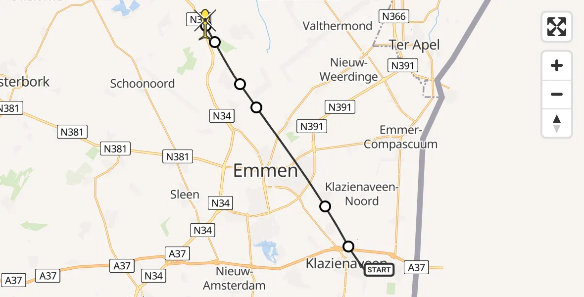 Routekaart van de vlucht: Lifeliner 4 naar Ees, Kloostermanswijk WZ