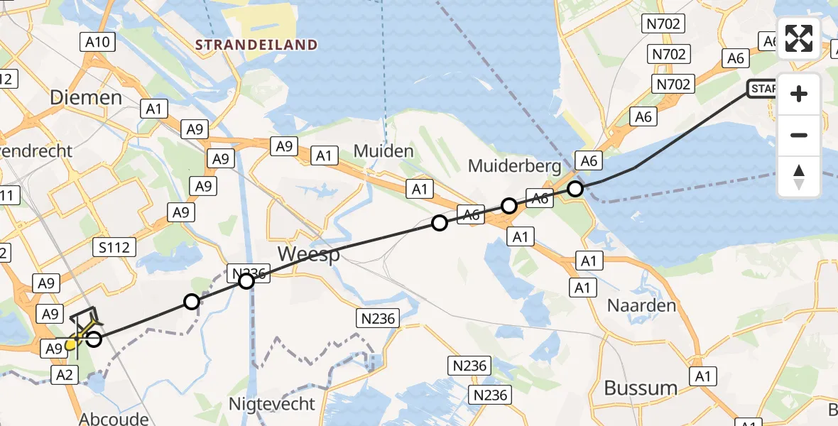 Routekaart van de vlucht: Lifeliner 1 naar Academisch Medisch Centrum (AMC), Krachtveld