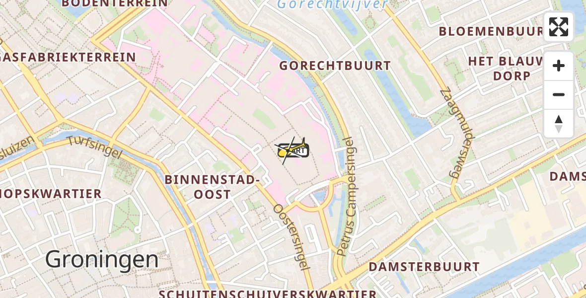 Routekaart van de vlucht: Ambulanceheli naar Universitair Medisch Centrum Groningen, Poortweg