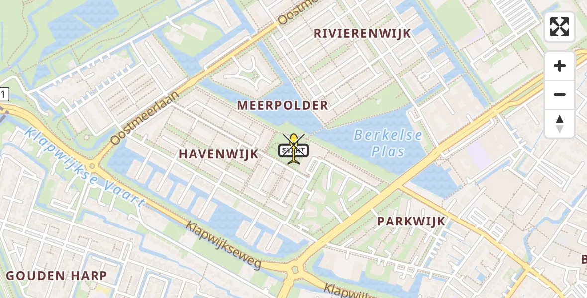 Routekaart van de vlucht: Lifeliner 2 naar Berkel en Rodenrijs, Muiderstraat