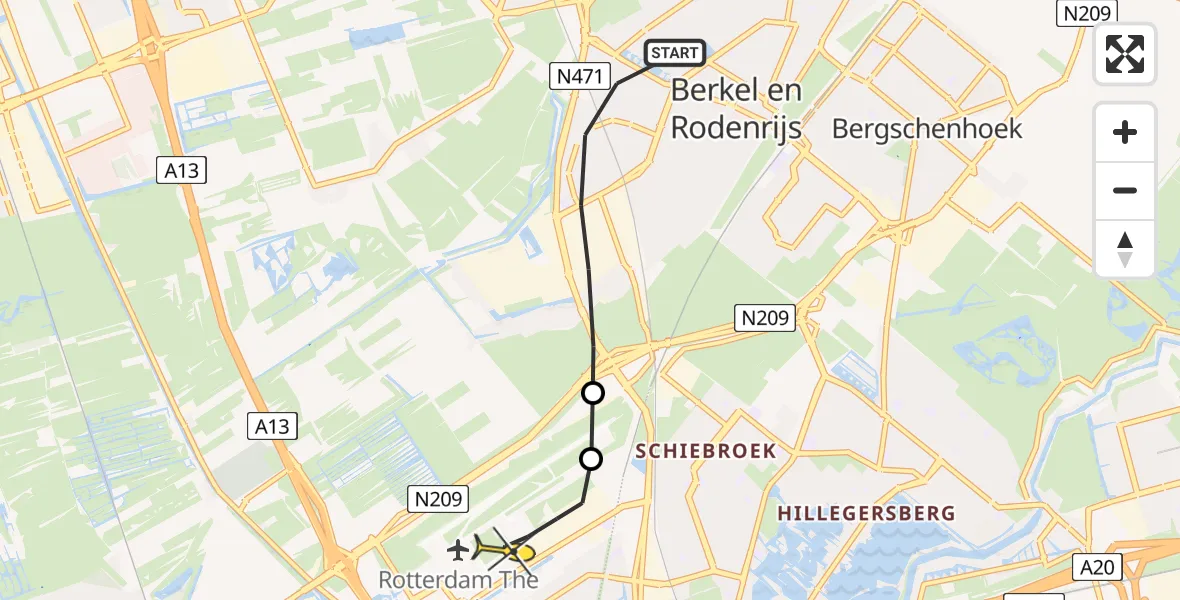 Routekaart van de vlucht: Lifeliner 2 naar Rotterdam The Hague Airport, Joop Admiraalweg