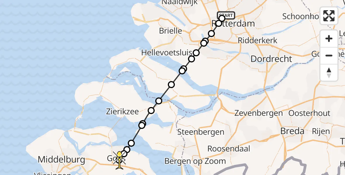 Routekaart van de vlucht: Lifeliner 2 naar Goes, Plassingel