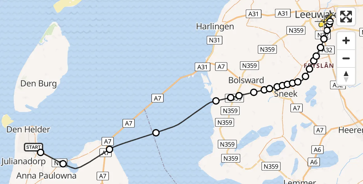 Routekaart van de vlucht: Kustwachthelikopter naar Leeuwarden, Scheepmakersweg