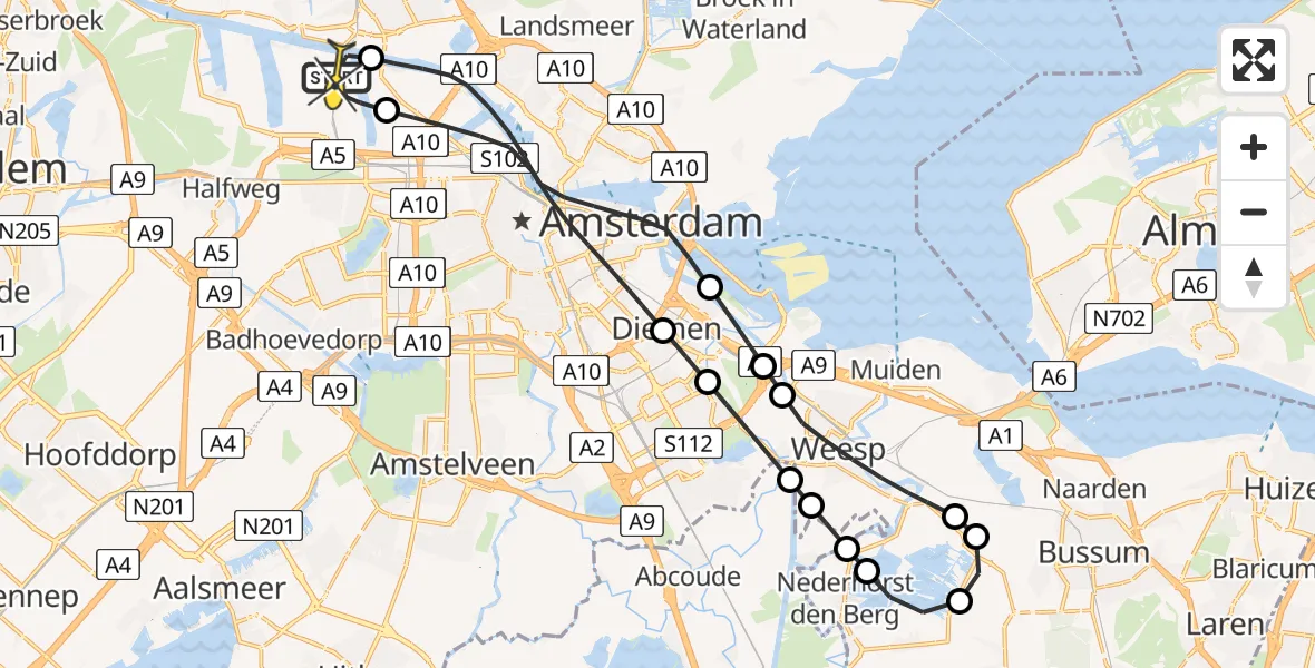 Routekaart van de vlucht: Lifeliner 1 naar Amsterdam Heliport, Westhaven
