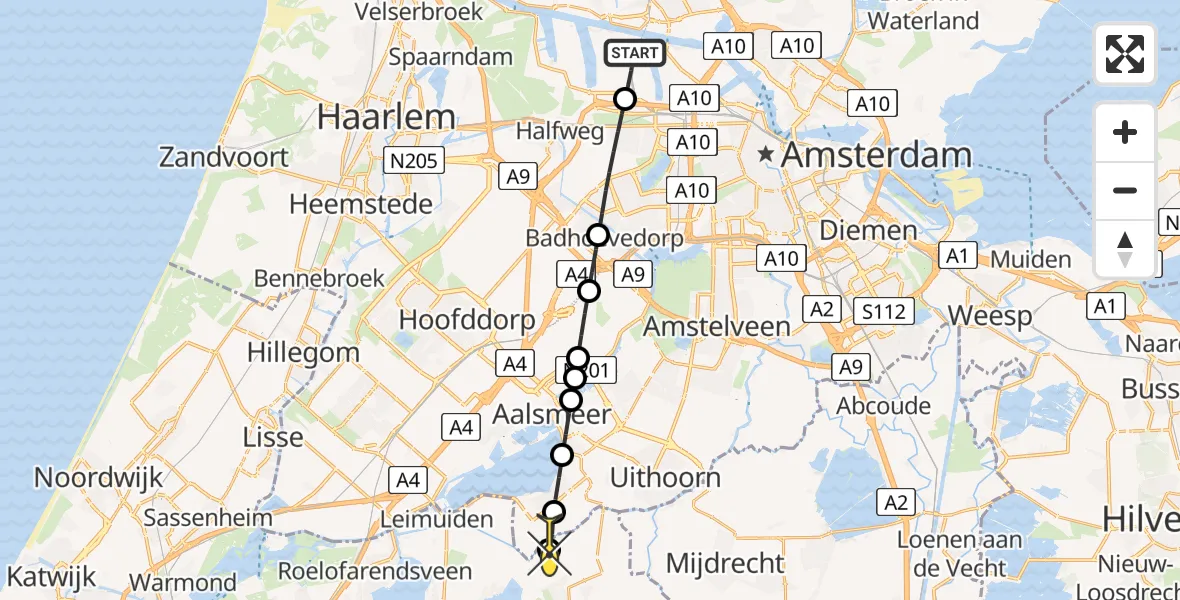 Routekaart van de vlucht: Lifeliner 1 naar Nieuwveen, Australiëhavenweg