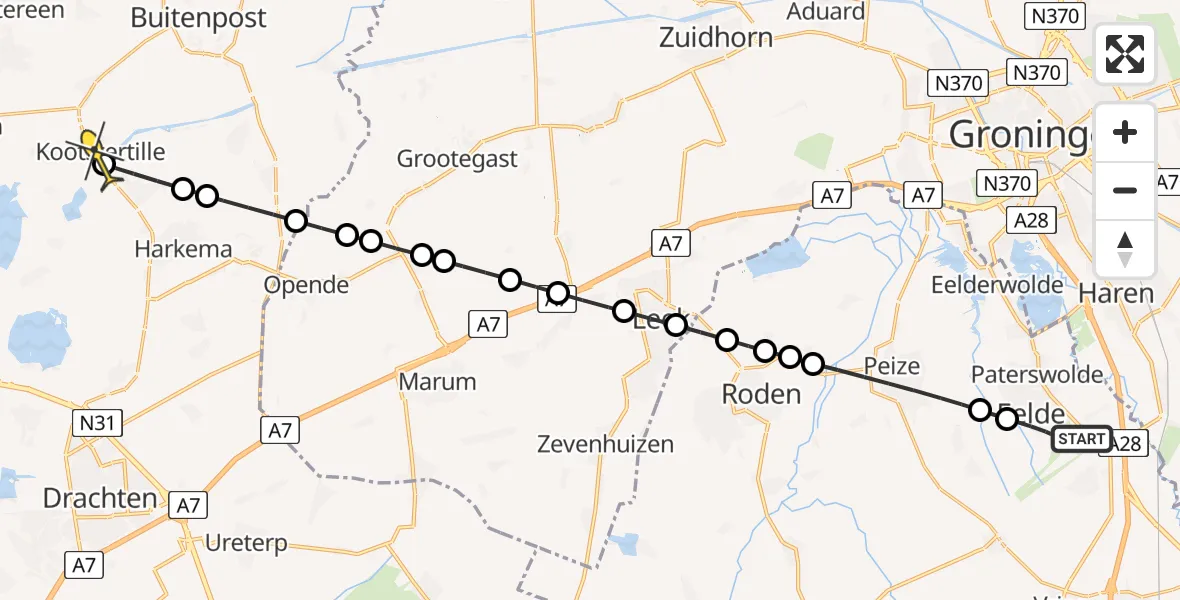 Routekaart van de vlucht: Lifeliner 4 naar Kootstertille, Eskampenweg