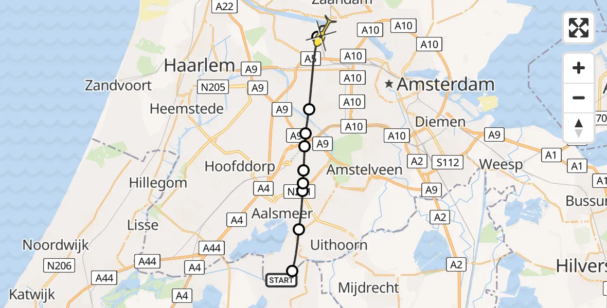 Routekaart van de vlucht: Lifeliner 1 naar Amsterdam Heliport, Ringsloot