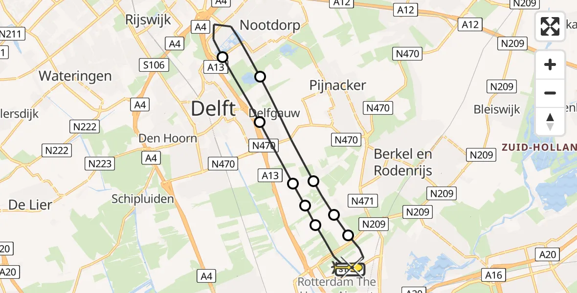 Routekaart van de vlucht: Lifeliner 2 naar Rotterdam The Hague Airport, Schieveense polder