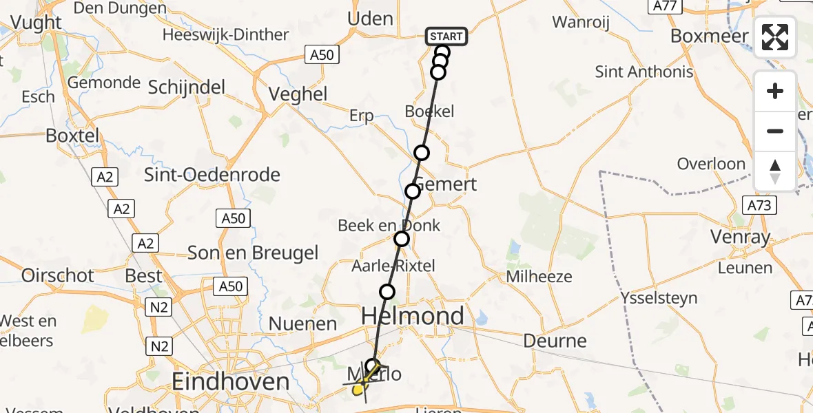 Routekaart van de vlucht: Lifeliner 3 naar Mierlo, Oosterheidestraat