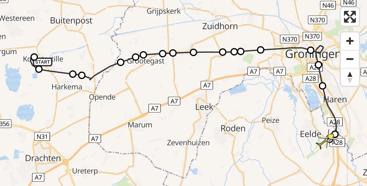 Routekaart van de vlucht: Lifeliner 4 naar Groningen Airport Eelde, Tillewei