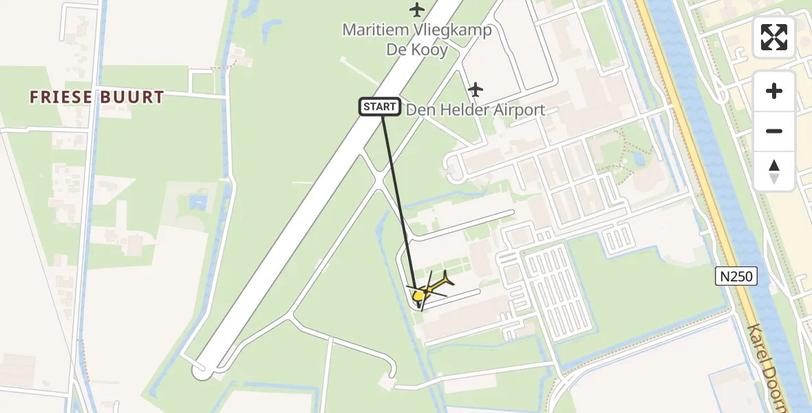 Routekaart van de vlucht: Kustwachthelikopter naar Vliegveld De Kooy, Luchthavenweg