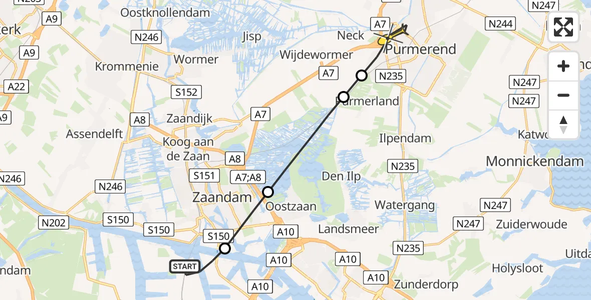 Routekaart van de vlucht: Lifeliner 1 naar Purmerend, Elbaweg