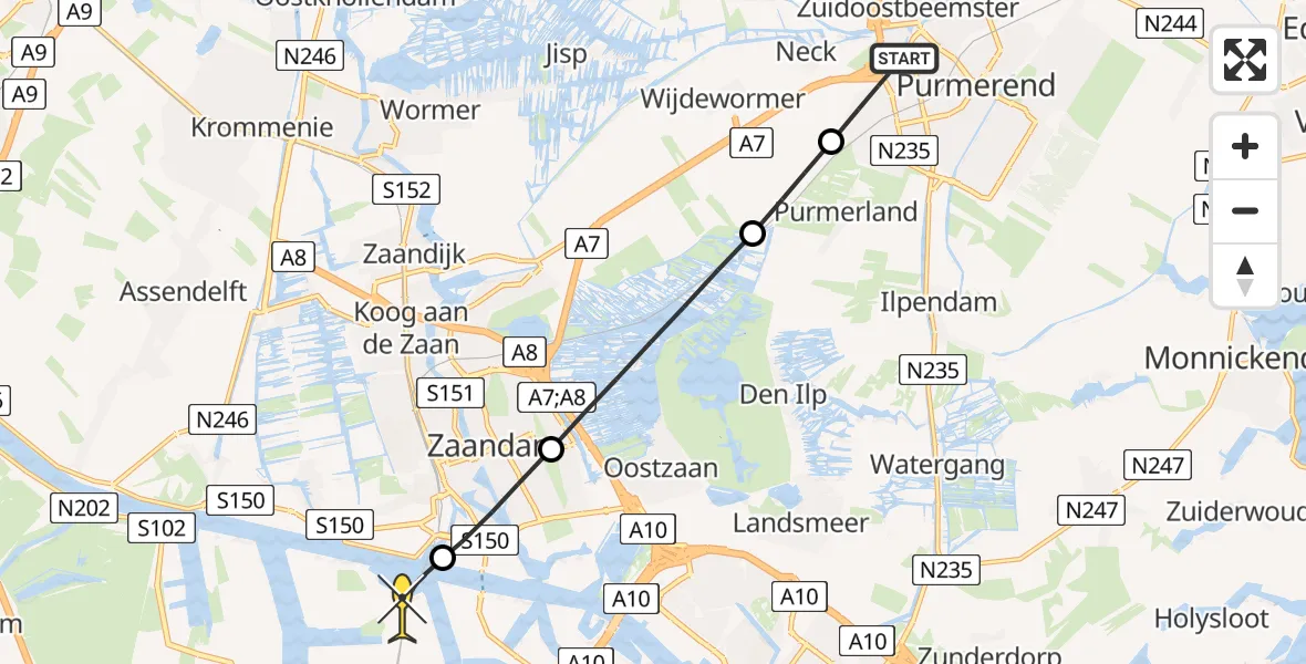 Routekaart van de vlucht: Lifeliner 1 naar Amsterdam Heliport, Mesa Verde