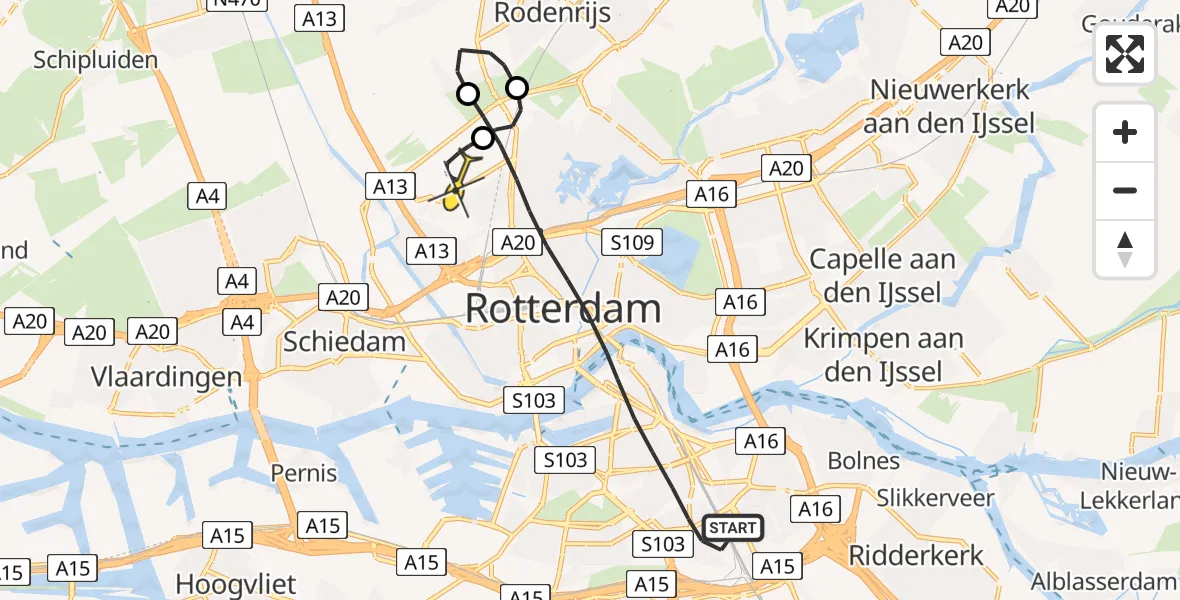 Routekaart van de vlucht: Lifeliner 2 naar Rotterdam The Hague Airport, Dantestraat