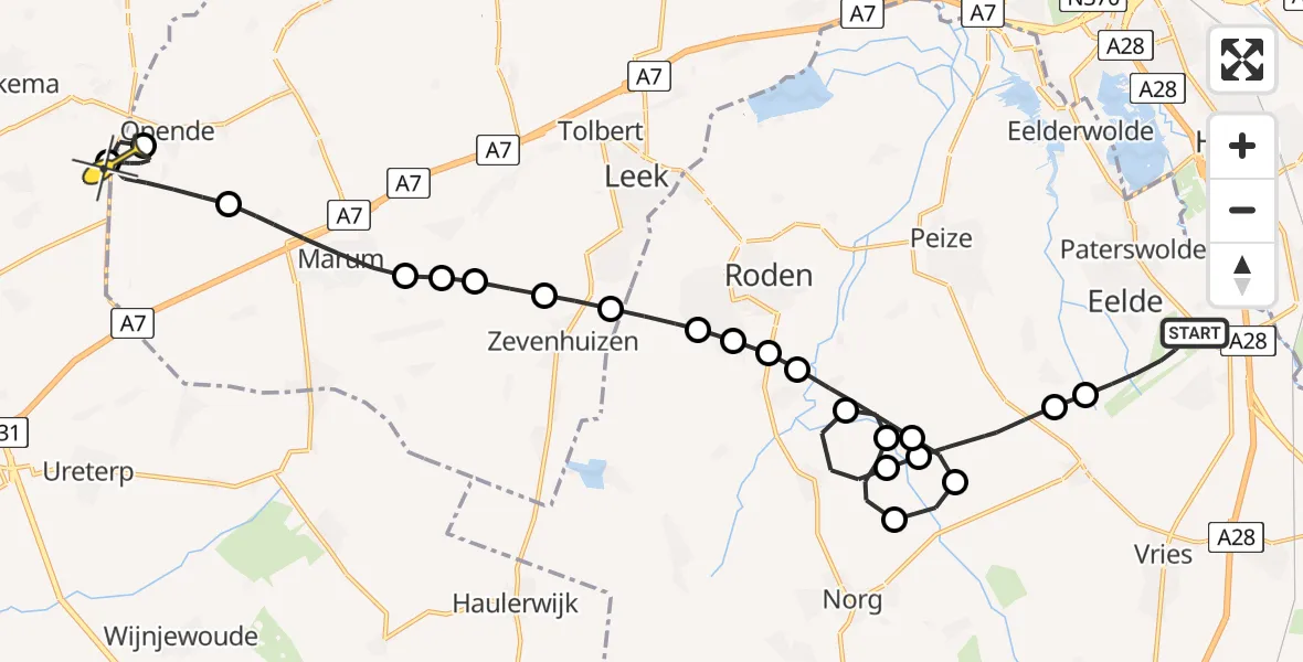 Routekaart van de vlucht: Lifeliner 4 naar Opende, Veldkampweg