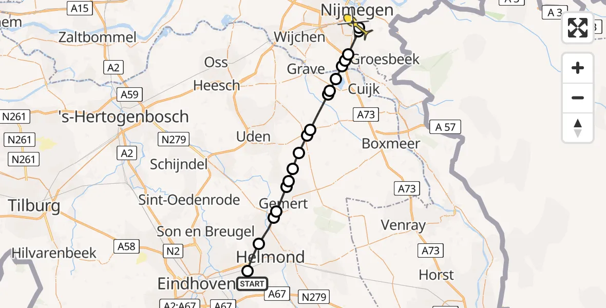 Routekaart van de vlucht: Lifeliner 3 naar Radboud Universitair Medisch Centrum, Stepekolk