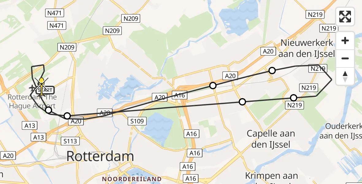 Routekaart van de vlucht: Lifeliner 2 naar Rotterdam The Hague Airport, Zestienhovensebaan