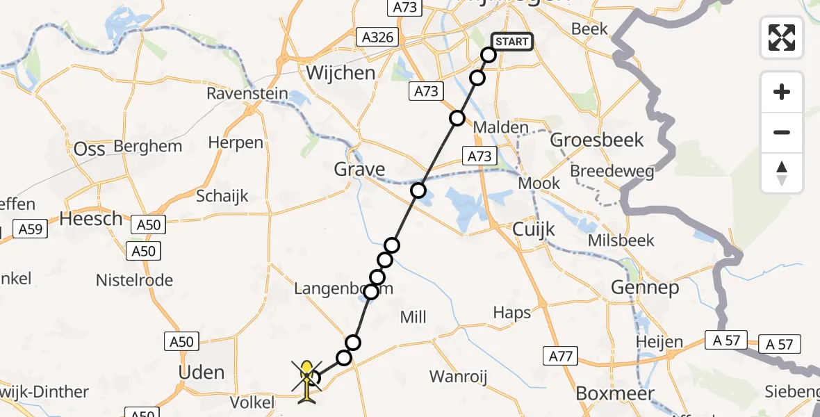 Routekaart van de vlucht: Lifeliner 3 naar Vliegbasis Volkel, Geert Grooteplein Zuid