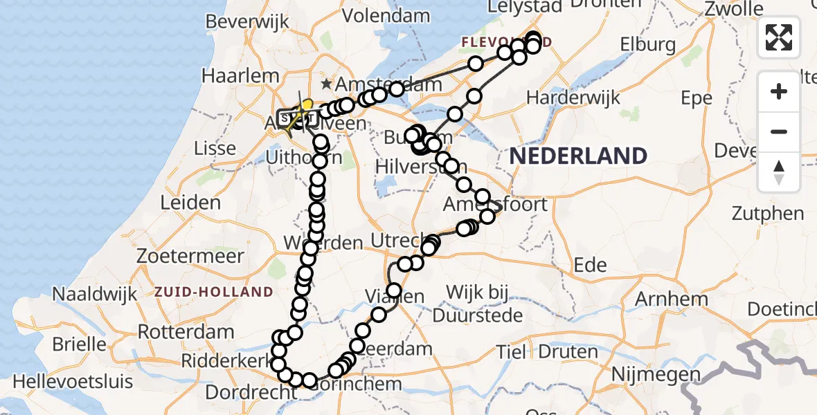 Vluchtroute Politiehelikopter van Schiphol naar Schiphol