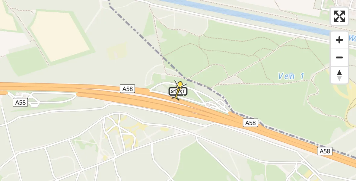 Routekaart van de vlucht: Lifeliner 3 naar Oirschot, Rijksweg A58
