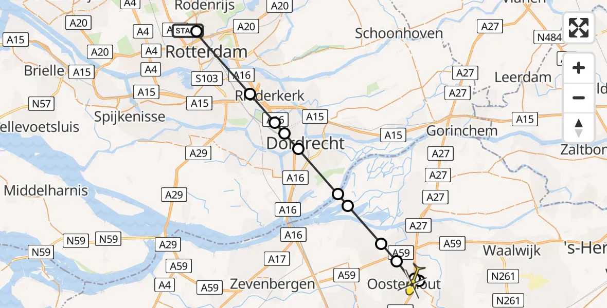 Routekaart van de vlucht: Lifeliner 2 naar Oosterhout, Woensdrechtstraat