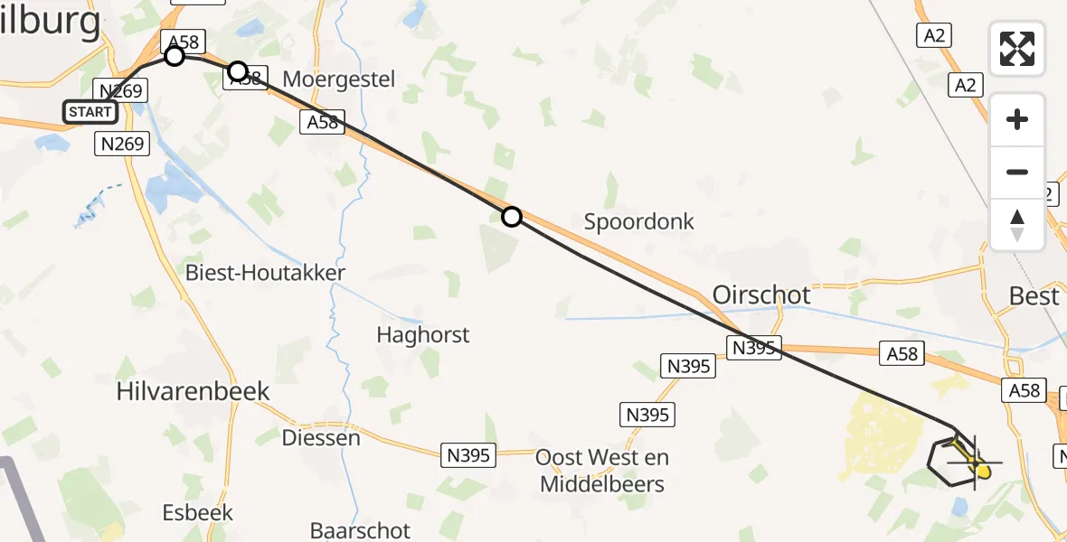 Routekaart van de vlucht: Lifeliner 3 naar Oirschot, Eindhovensedijk