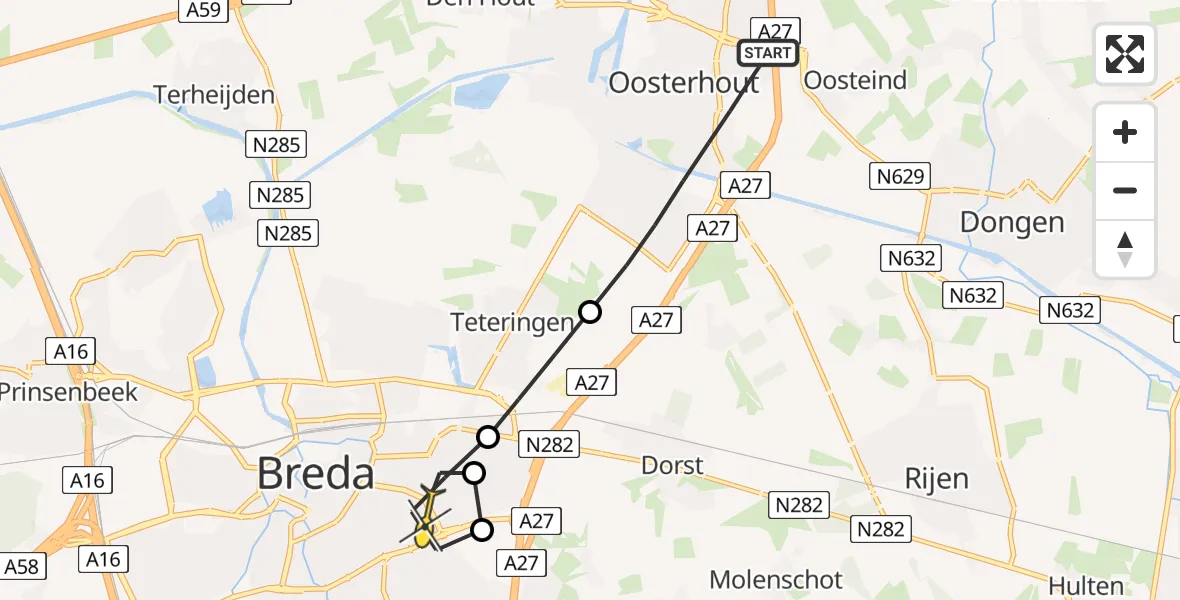 Routekaart van de vlucht: Lifeliner 2 naar Breda, Hoogstraat