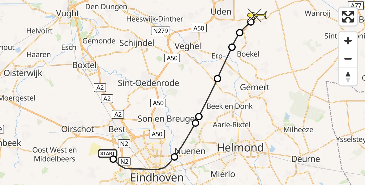 Routekaart van de vlucht: Lifeliner 3 naar Vliegbasis Volkel, Spottersweg