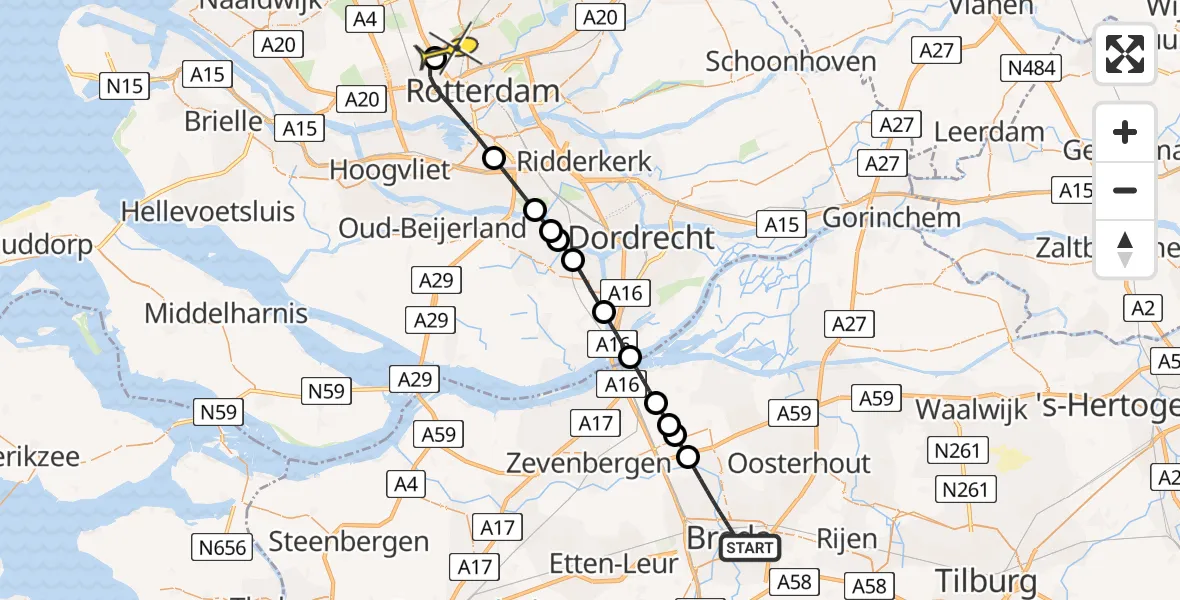 Routekaart van de vlucht: Lifeliner 2 naar Rotterdam The Hague Airport, de la Reijweg