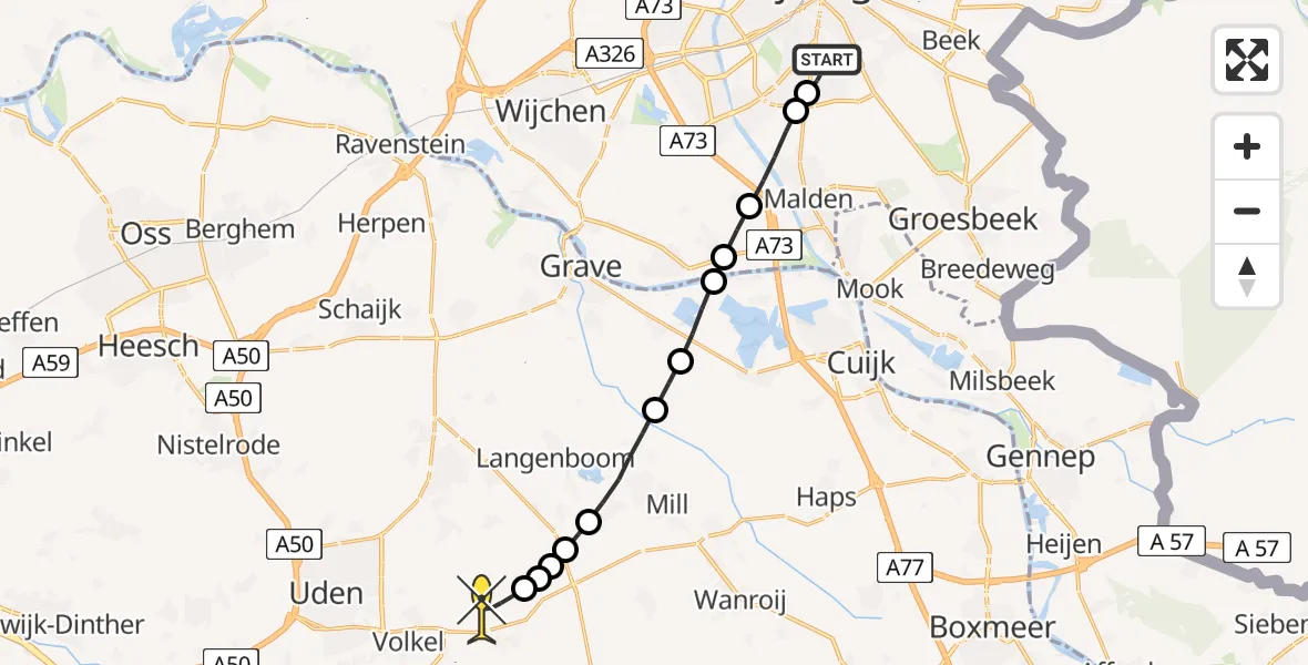 Routekaart van de vlucht: Lifeliner 3 naar Vliegbasis Volkel, St. Annastraat