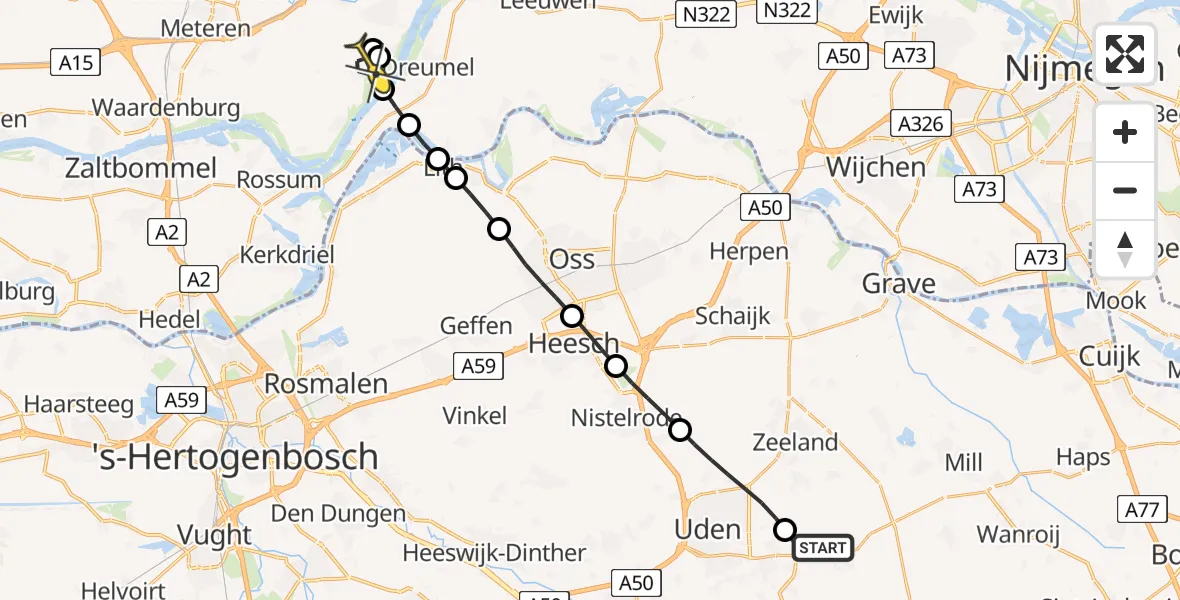 Routekaart van de vlucht: Lifeliner 3 naar Ophemert, Zeelandsedijk