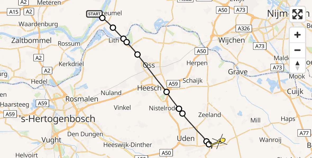 Routekaart van de vlucht: Lifeliner 3 naar Vliegbasis Volkel, Waalbandijk